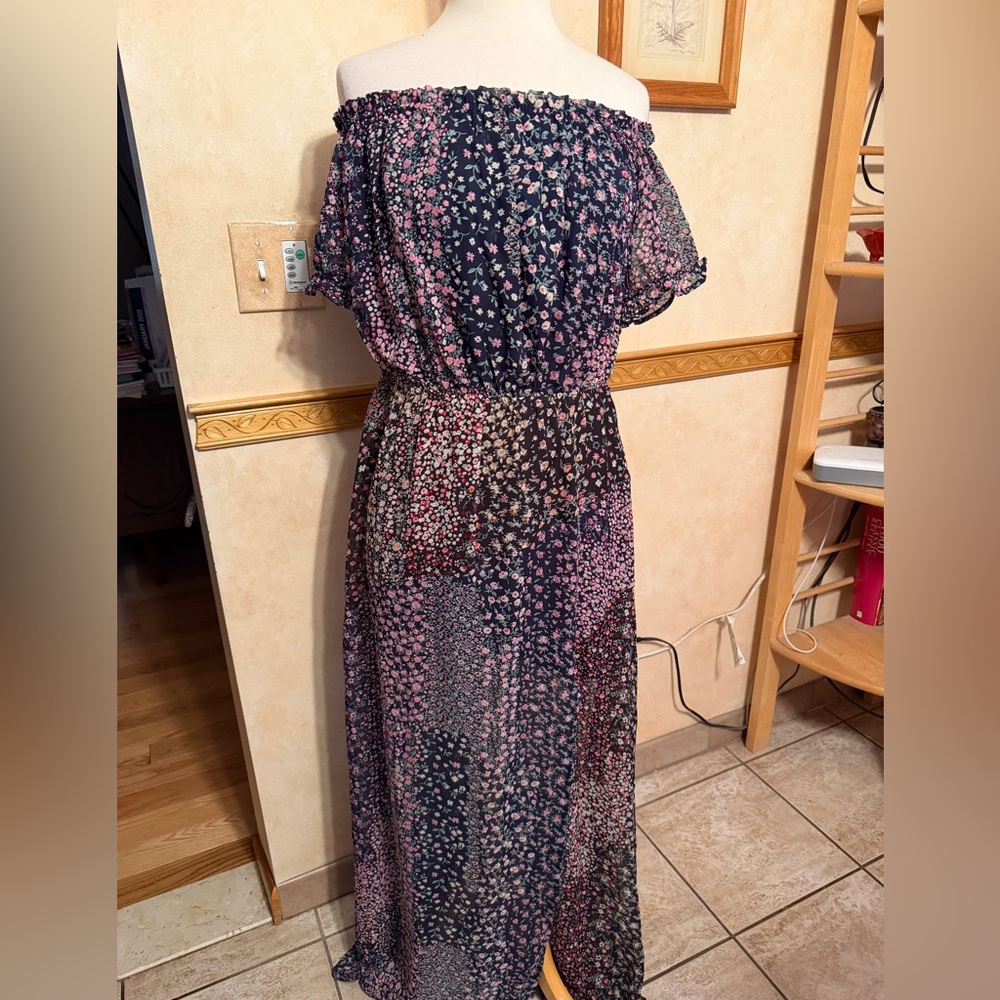 Lulu’s Neva Navy Blue Floral Print Off-the-shoulder Maxi Dress size XL - Picture 5 of 8
